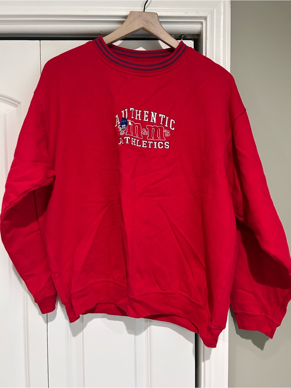 M&M'S Red Crew Sweatshirt with Striped Collar
